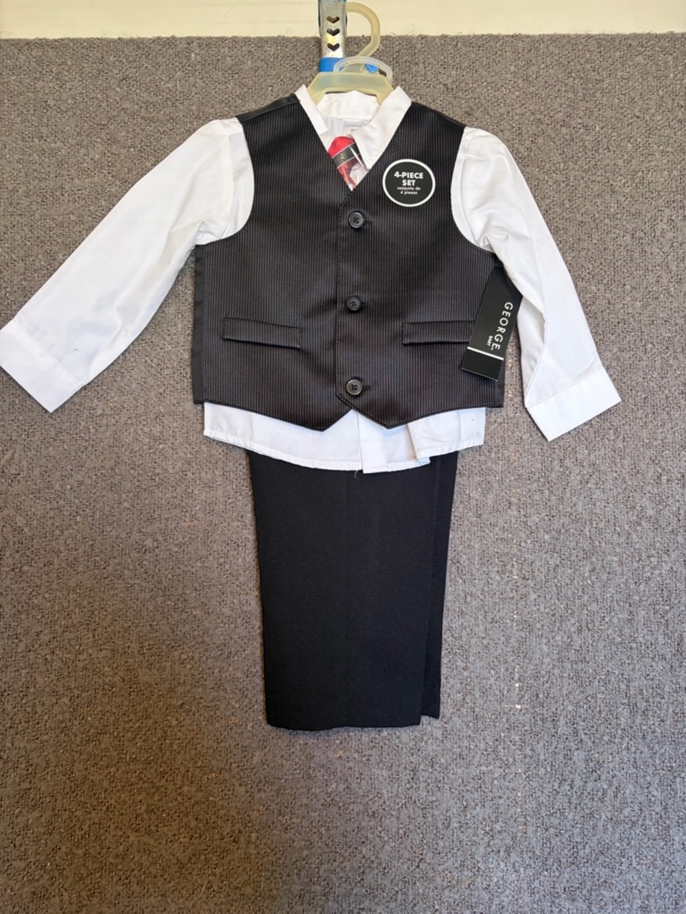 George Boys Pinstripe Black Vest with White Shirt Set
